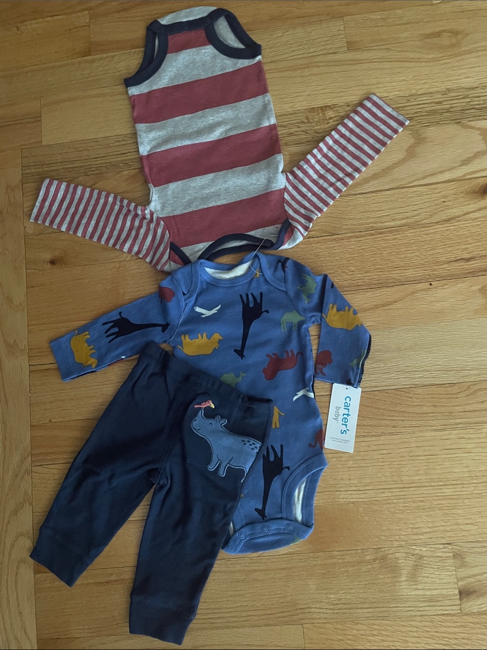 NWT Carter's Blue Animal Print Long-Sleeve One-Piece with Navy Pants